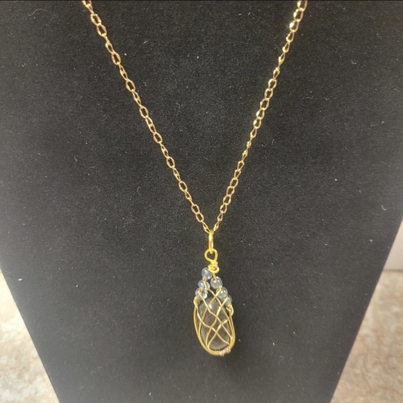 Gold Wire and Black Lotus Bud Tourmaline Stone Necklace - Picture 6 of 8